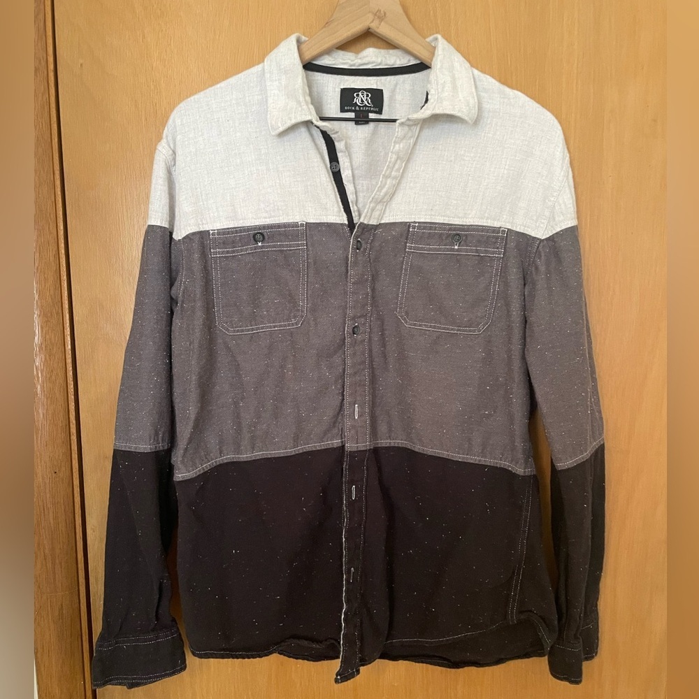 Rock Republic Color Block Mens Button Down 100% Cotton EUC size L
